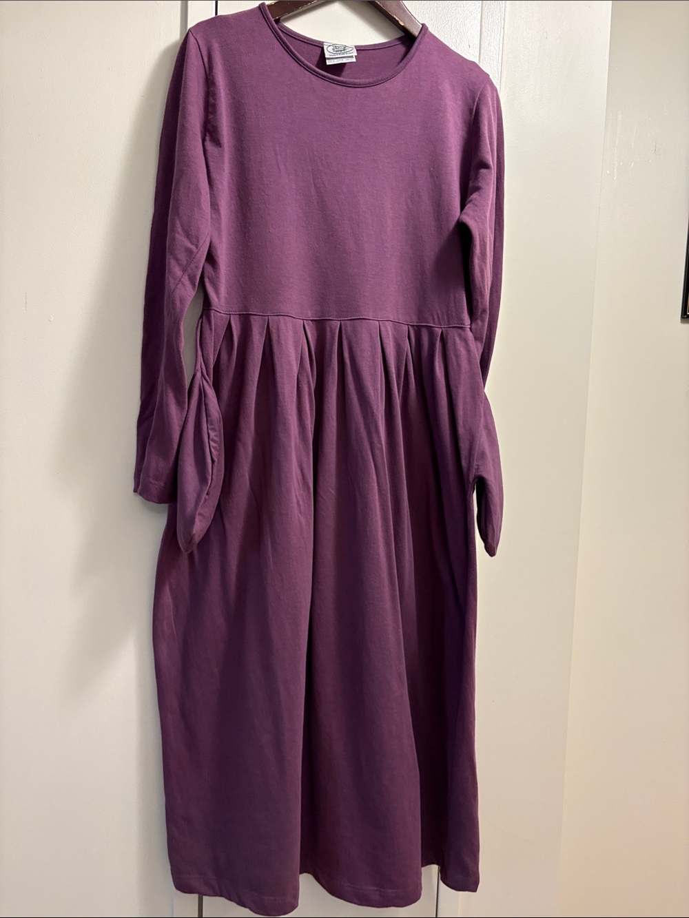 Laura Ashley Purple Pleated Waist Dress with Crew Neck